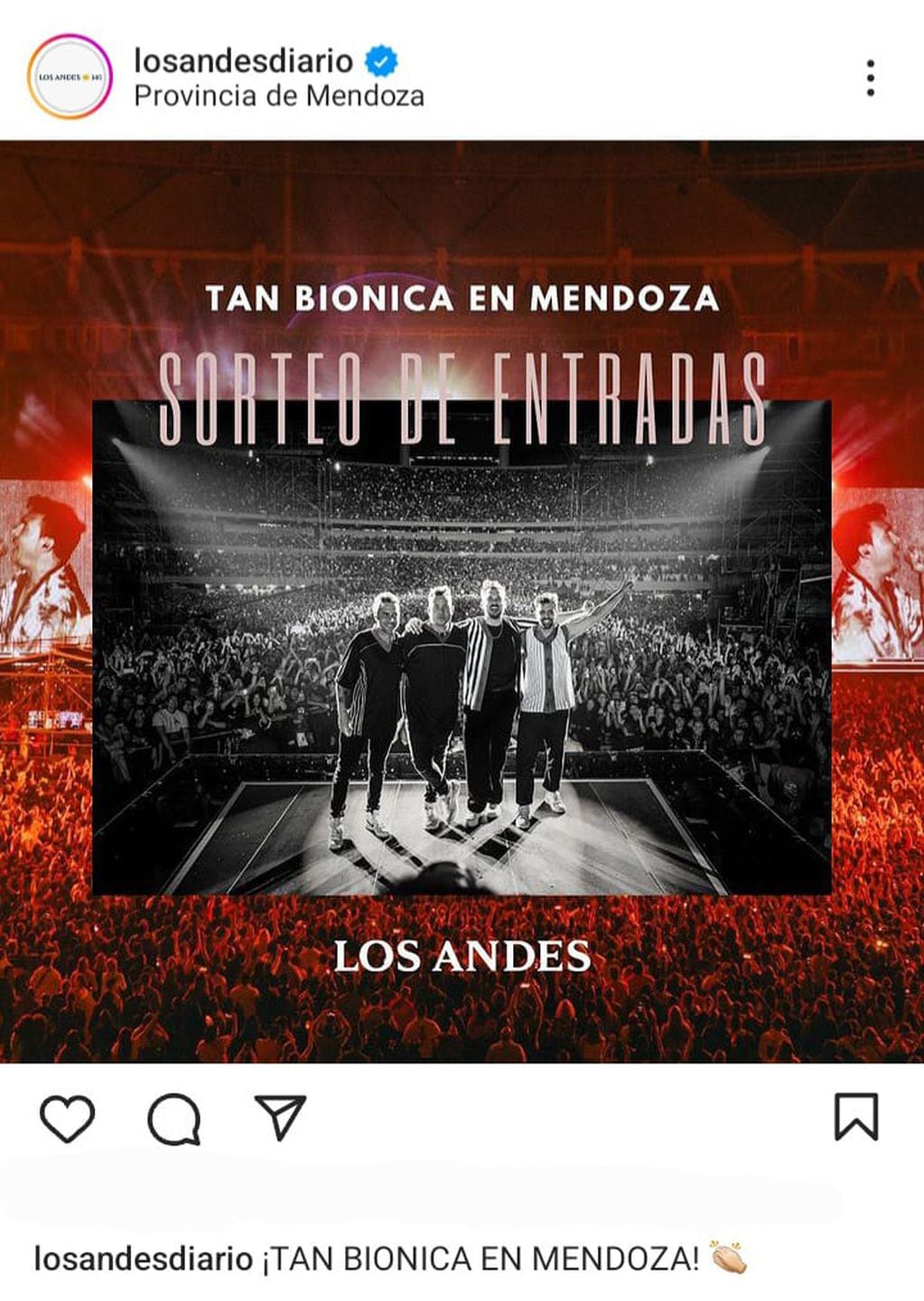 Se sortean 3 pares de entradas en el instagram de Diario Los Andes.