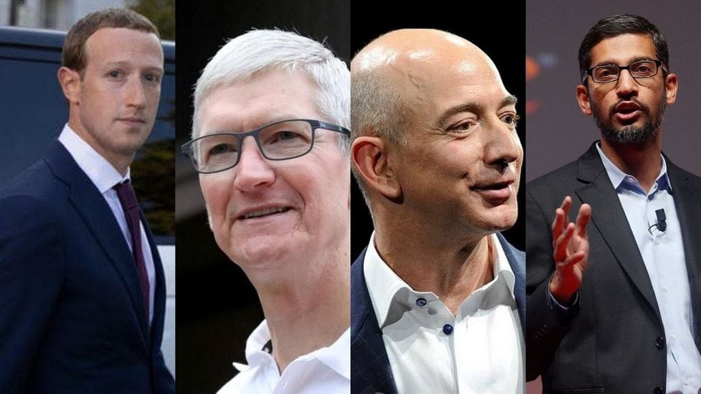 Mark Zuckerberg (Facebook), Tim Cook (Apple), Jeff Bezos (Amazon) y Sundar Pichai (Google) son los CEO de las principales empresas tecnológicas del mundo. 