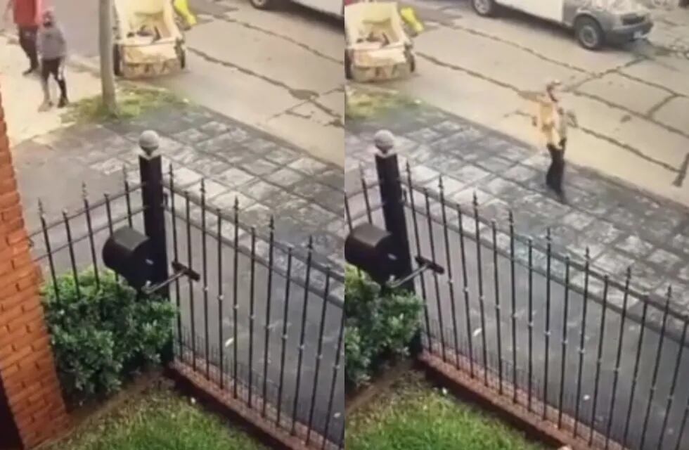 El hombre y el menor fueron filmados por una cámara de seguridad de un vecino. Foto: Captura video.