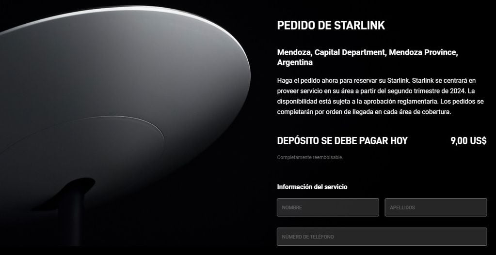 Depósito de 9 dólares para pedir Starlink desde Argentina