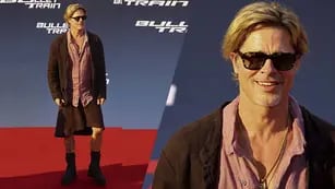 Brad Pitt impuso tendencia con falda y trajes de colores para la presentación del film "Tren bala"