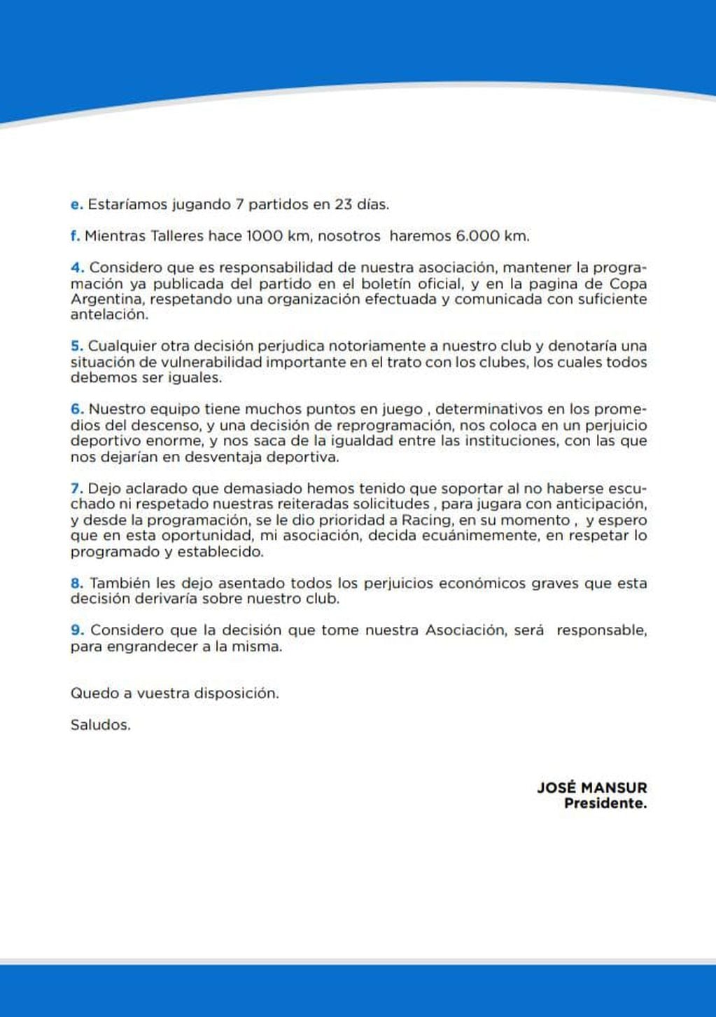 El rechazo de los directivos de Godoy Cruz a la posible postergación del partido semifinal de Copa Argentina. / Gentileza.