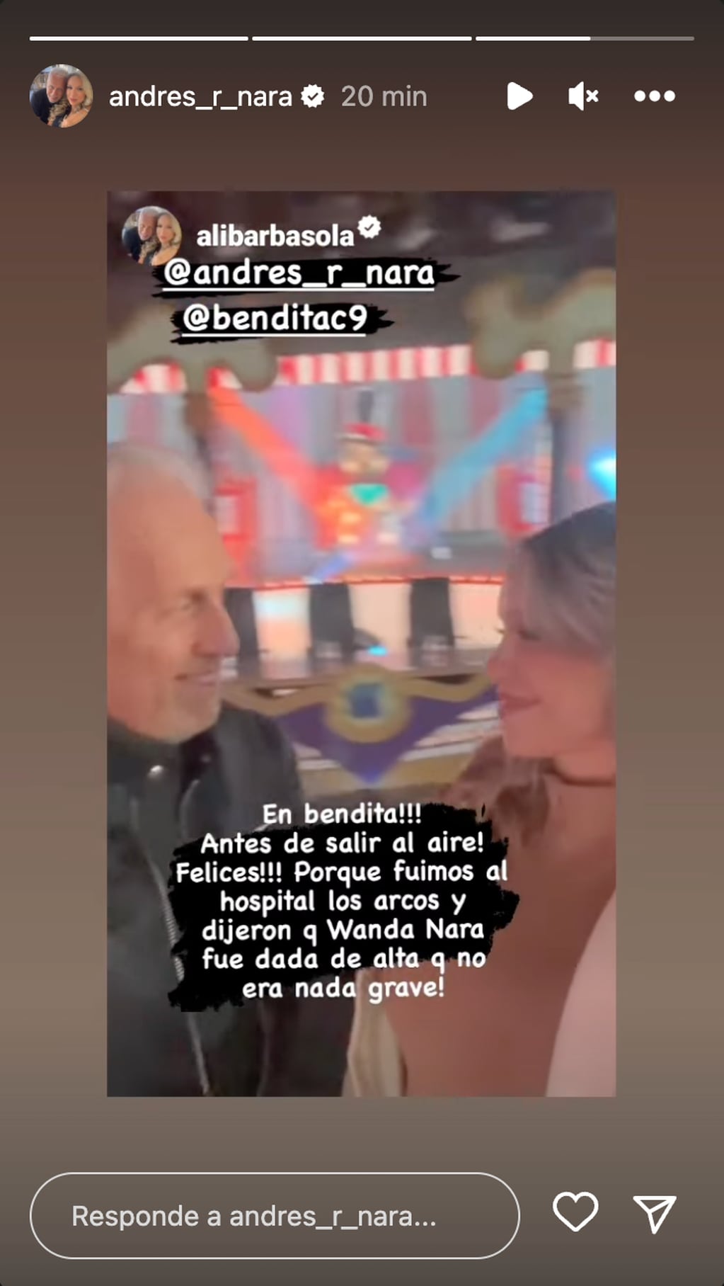 La esposa de Andrés Nara aseguró que Wanda fue dada de alta. (Foto: Captura de pantalla)