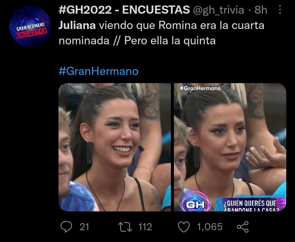 Gran Hermano: los mejores memes de Juliana al enterarse que está nominada. / Captura de pantalla / La Voz 