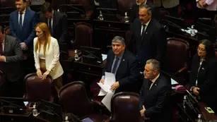 José Mayans justo al interbloque del Frente de Todos en la sesión del Senado (Foto: Clarín)