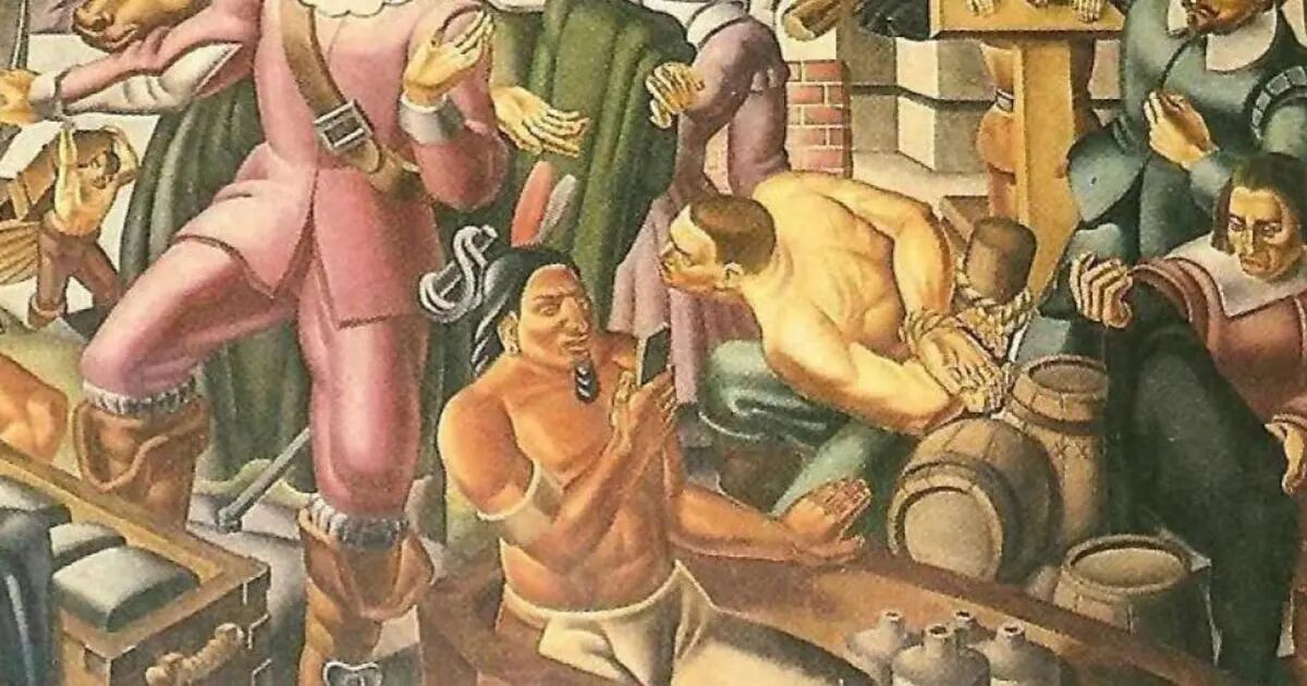 They find an Aboriginal man with an iPhone in his hands in a 1937 painting