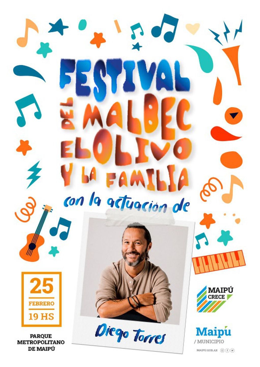 Diego Torres estará presente en el Festival del Malbec, el Olivo y la Familia, de Maipú.