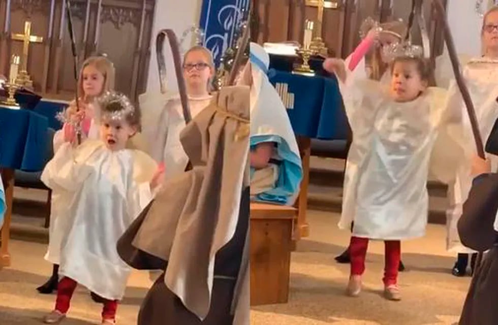 La nena sorprendió a todos los presentes en la Iglesia con su carisma y su inusual baile.