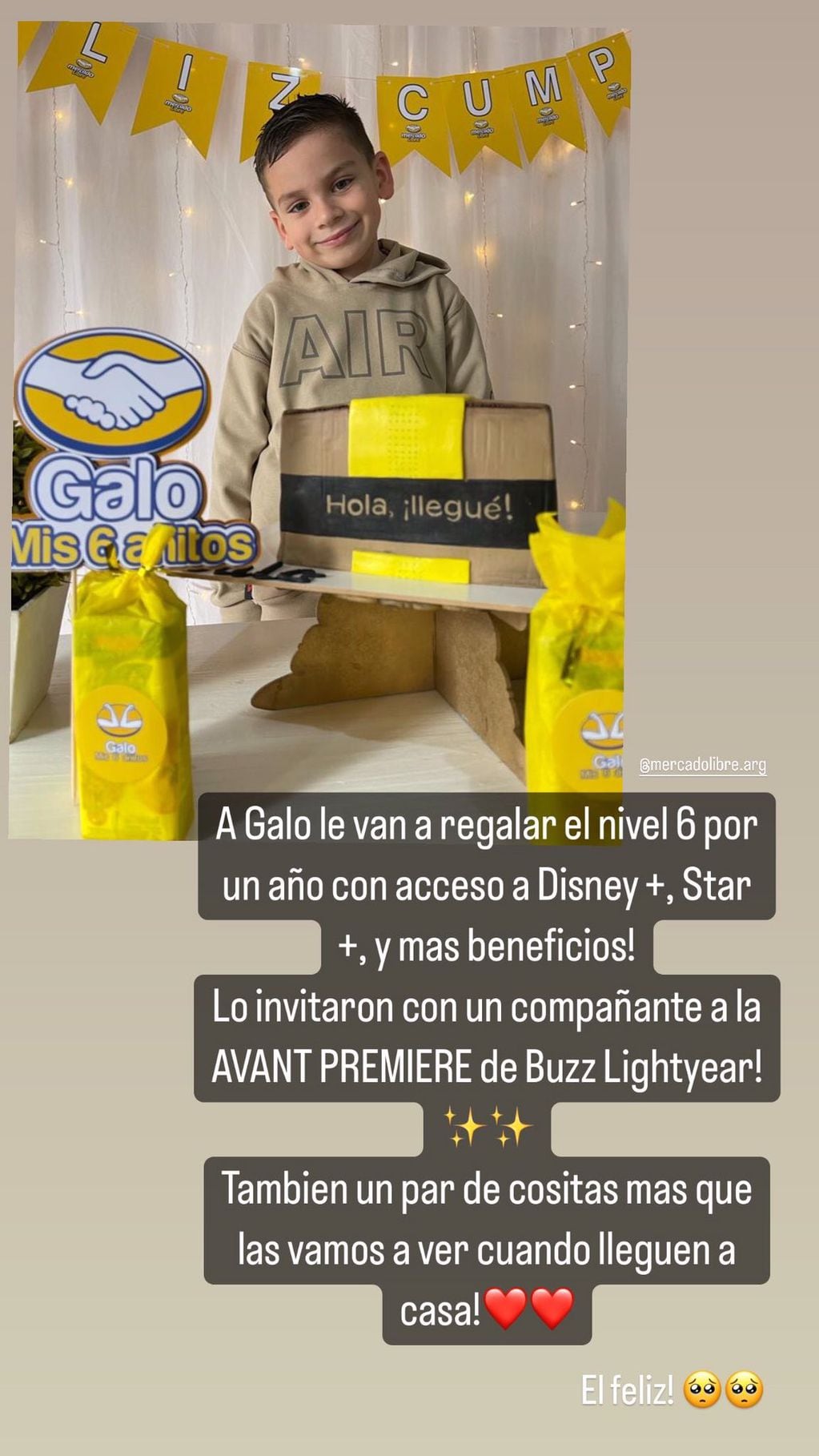 Galo, un nene que cumplió 6 años decidió hacerlo con temática de Mercado Libre, la empresa se entusiasmó y le envió regalos al niño.