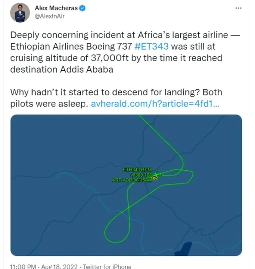 Un experto mostró el recorrido que hizo el avión de Ethiopian Airlness para volver al aeropuerto.