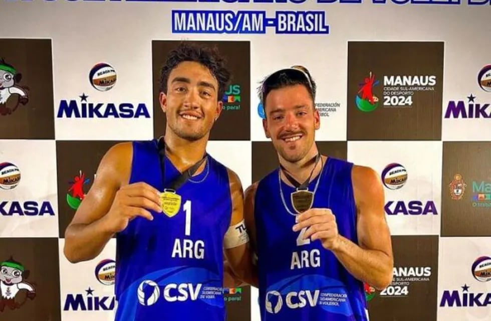 Bueno y Amieva, campeones de la penúltima fecha del Circuito Sudamericano de beach voley en Brasil.