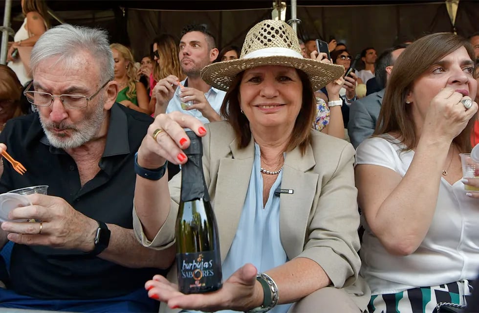 La actual ministra de Seguridad Nacional, Patricia Bulrrich, asistió a la Vendimia 2023 y estuvo en el placo en el Carrusel de las Reinas. Foto: Orlando Pelichotti