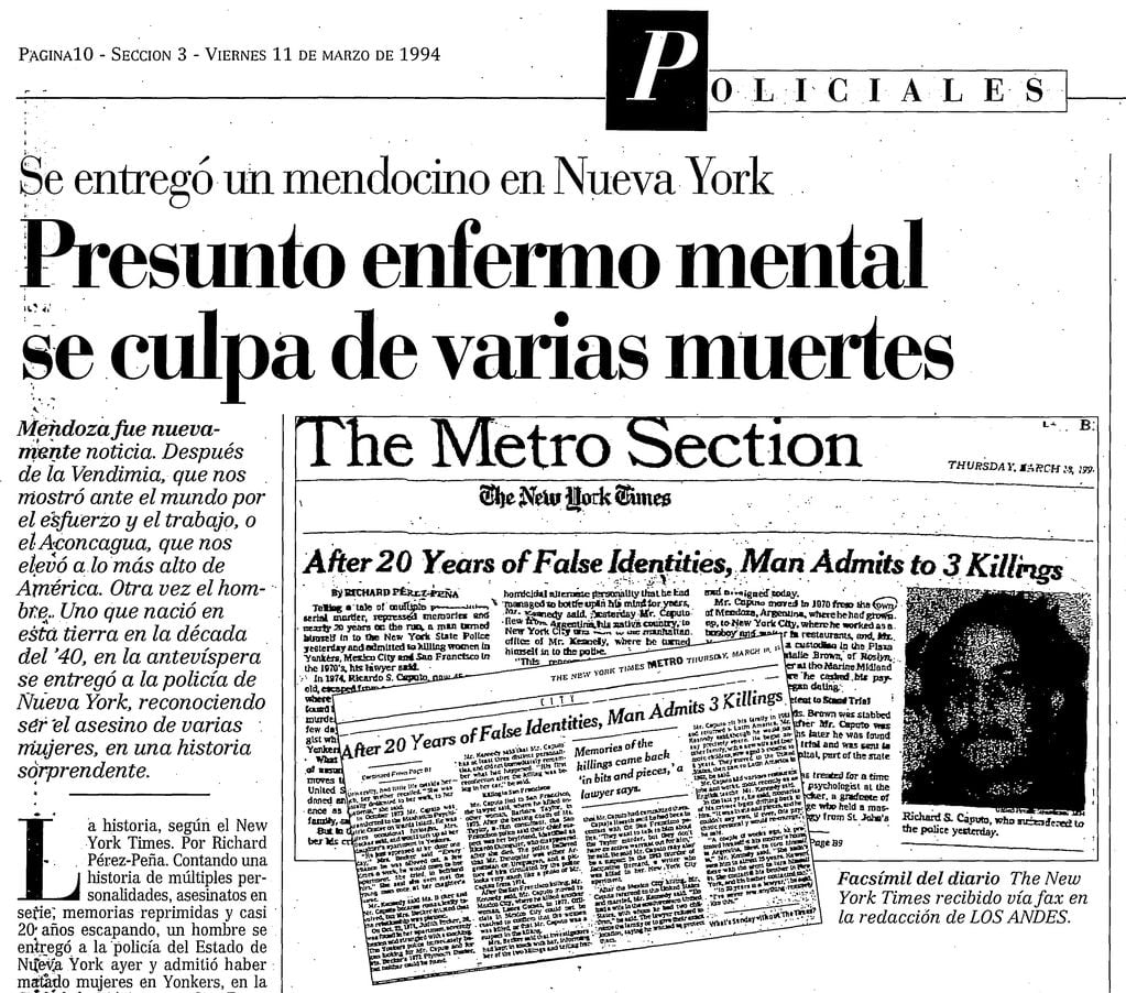 Mendocino en NY. La crónica que cuenta los asesinatos de Ricardo Caputo.