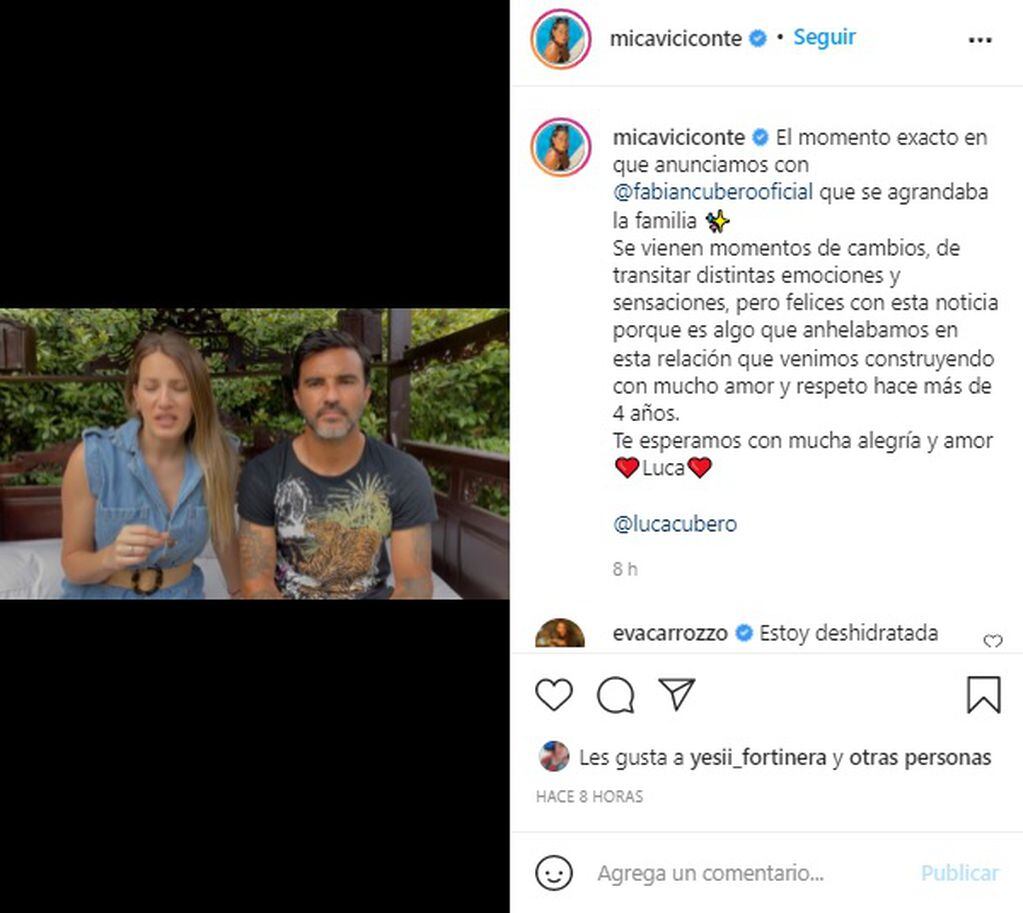 Mica Viciconte y Fabián Cubero compartieron un video especial de cuando contaron que estaban embarazados