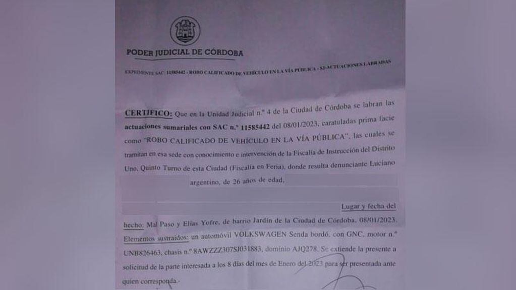 La denuncia hecha por la pareja en la comisaría Nº 4. Foto: ElDoce.tv