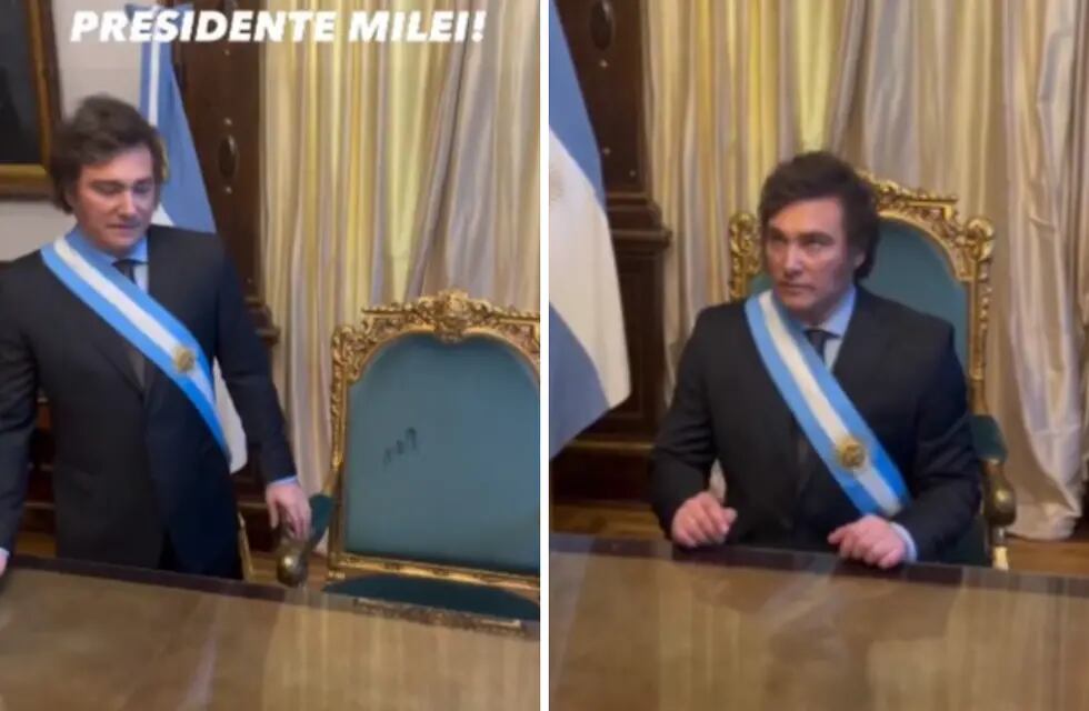 El Presidente posó en el sillón de Rivadavia.