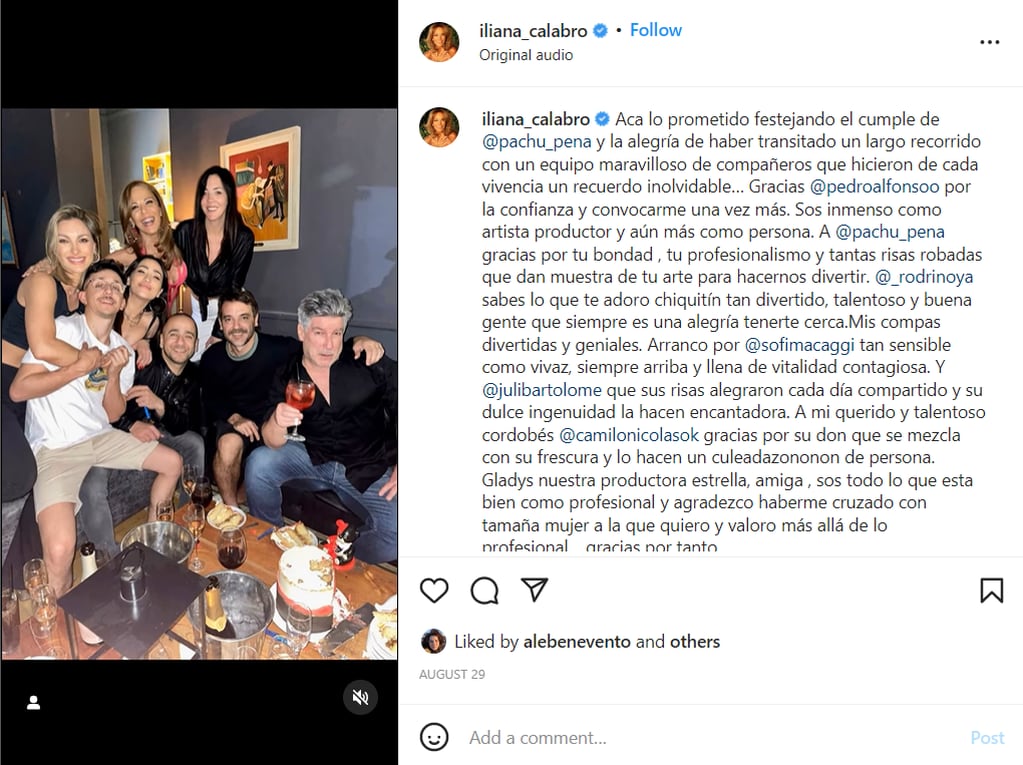 Iliana Calabró se despidió de sus compañeros de Una noche en el hotel