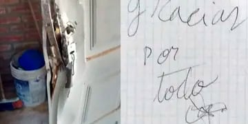 Puerta destrozada y mensaje de un ladrón en Villa Ciudad de América. La Voz