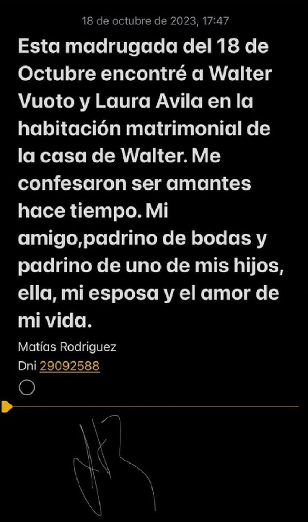 El mensaje de Matías Rodríguez antes de quitarse la vida. Foto Captura: X / @PonzistaAnti