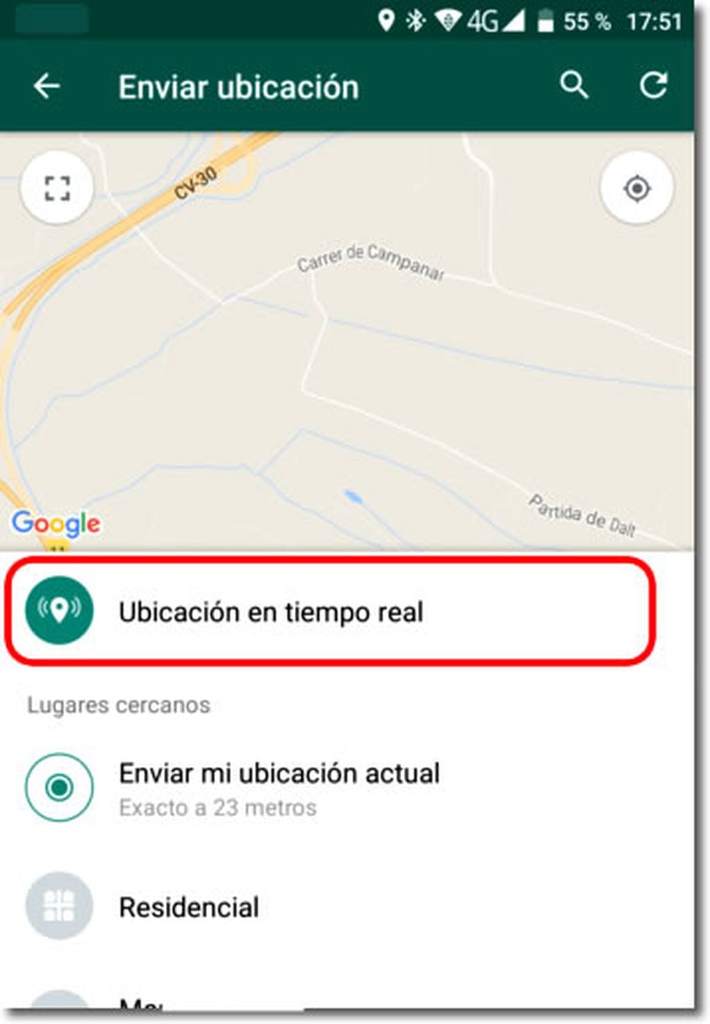 Este es el modo para enviar las ubicaciones en tiempo real de WhatsApp. (Web)