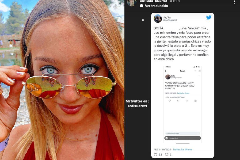 Sofía Suárez, hija del gobernador mendocino Rodolfo Suárez, denunció que una amiga le robó la identidad en redes sociales para estafar gente (Instagram)