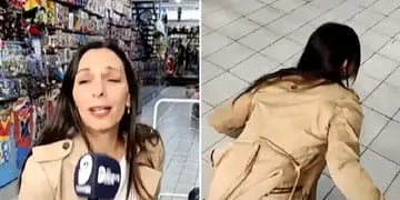 Laura Rez Masud se cayó en pleno móvil de Canal 9 cuando pateaba un penal