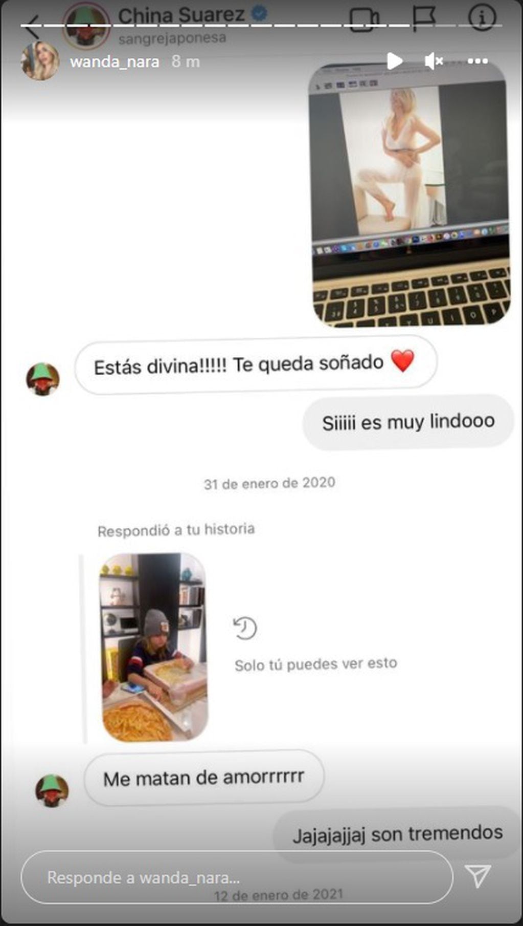 Capturas de pantalla de conversaciones entre la China Suárez y Wanda Nara