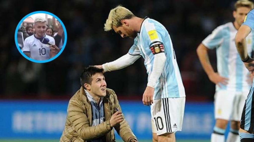 El hincha que se arrodilló ante Lionel Messi en Mendoza, este martes está en San Juan y prometió que no iba a entrar al campo de juego.