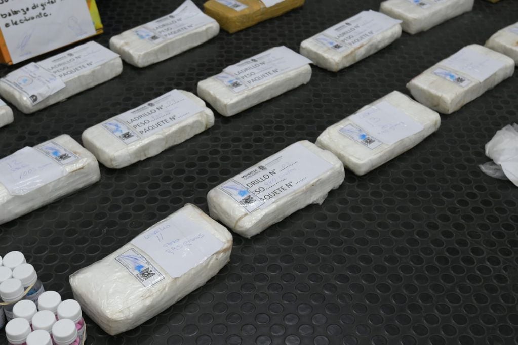 Parte de los 19 kilos de cocaína decomisados en el Gran Mendoza.  Foto: Ignacio Blanco.