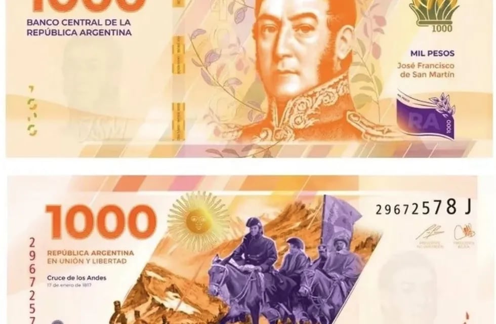 Así será el nuevo billete de $1.000 con el rostro de San Martín. Foto: Infobae