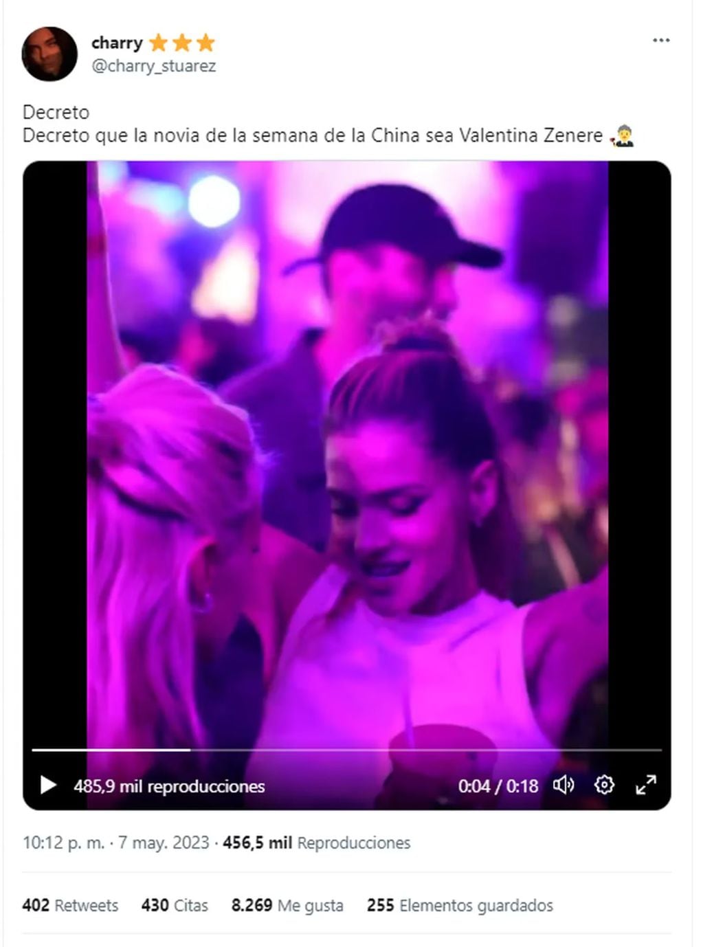 El tweet sobre del baile de la China Suárez con Valentina Zenere que se volvió viral.