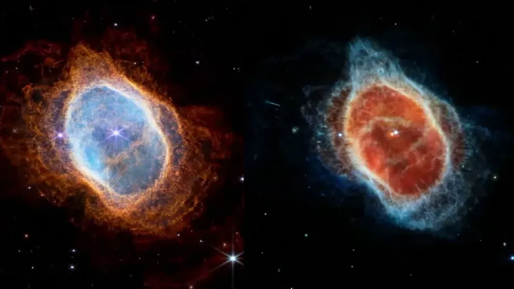 La imagen muestra la Nebulosa del Anillo Sur, una estrella moribunda, expulsando una nube de gas de colores que eventualmente se expandirá y se desvanecerá en el espacio entre las estrellas.