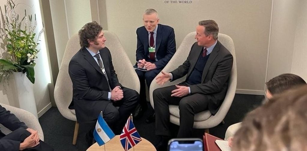 El encuentro de Javier Milei con David Cameron en Davos. (Presidencia)