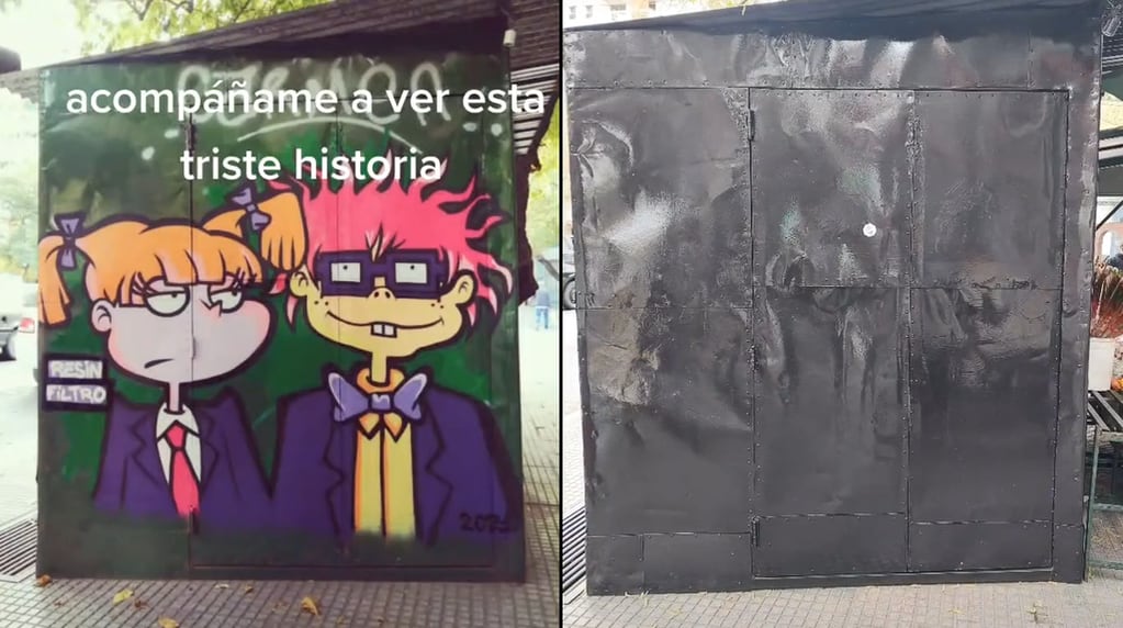 Vuelven a tapar los murales de dibujitos animados en Ciudad y hay enojo entre los fanáticos. Fuente: TikTok @resinfiltro_