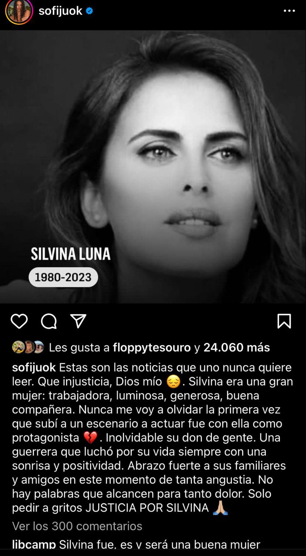 Los mensajes de despedidad para Silvina Luna.