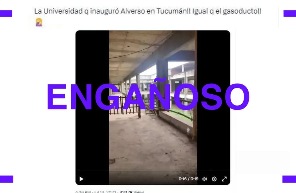 Es engañoso el video que muestra la inauguración de una obra no terminada en Tucumán. Foto: Reverso