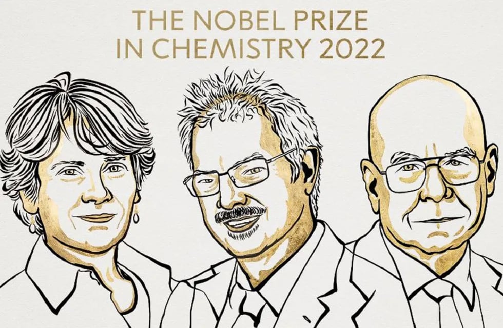 Carolyn R. Bertozzi, Morten Meldal y K. Barry Sharpless, los tres ganadores del premio Nobel de Química 2022 (Ilustración Niklas Elmehed)