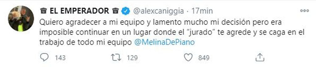 El tweet de despedida de Alex.