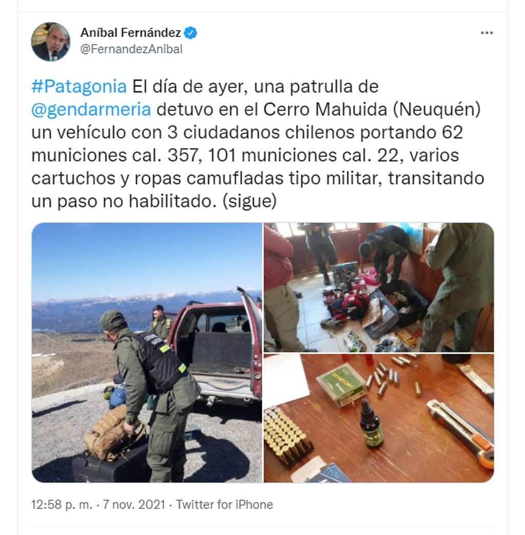El ministro de Seguridad compartió las imágenes en Twitter