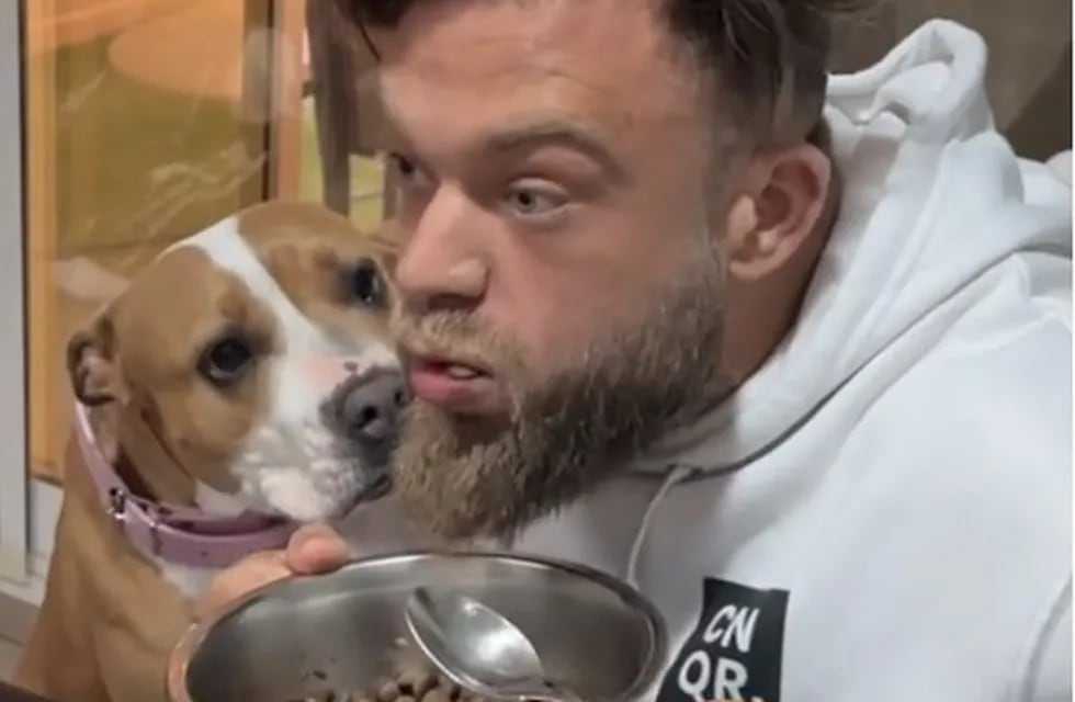 El usuario de TikTok Guille probó el alimento de su perro porque se viralizó un desafío que dice que algunos lo usan para ganar masa muscular.