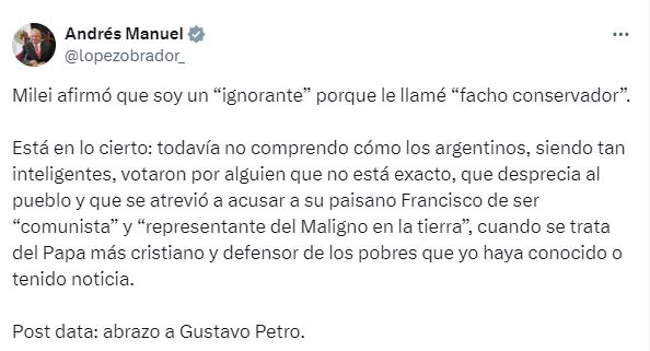 López Obrador le respondió a Javier Milei