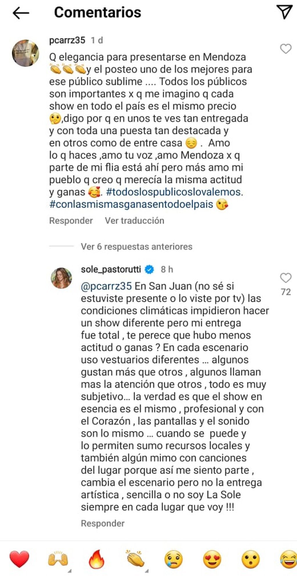 El cruce de Soledad Pastorutti con una fanática de San Juan que criticó su show en la Vendimia de Mendoza  / Instagram