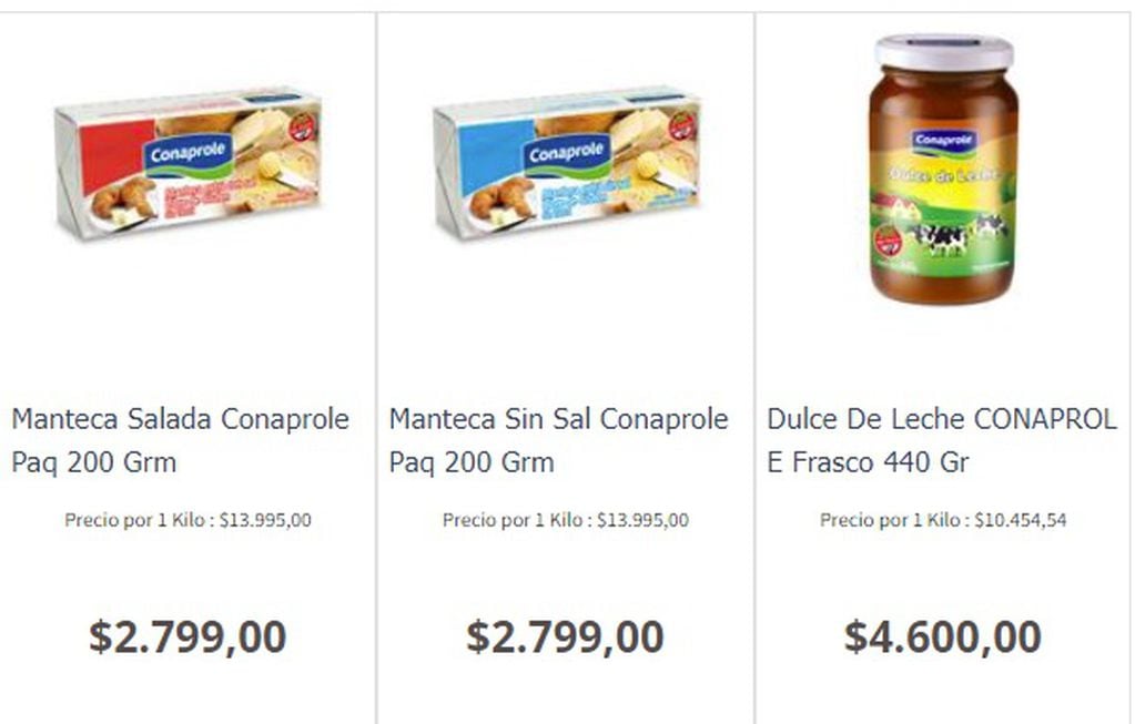 Precios de lácteos uruguayos Conaprole en Coto