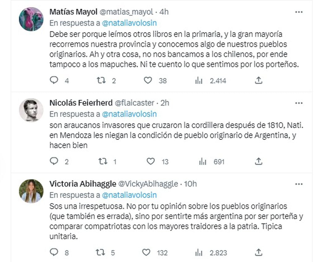 Críticas a la periodista Natalia Volosin por su tuit contra mendocinos (Twitter)