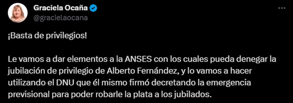 Graciela Ocaña se presentará ante la ANSES con el fin de denegarla la jubilación a Alberto Fernández.