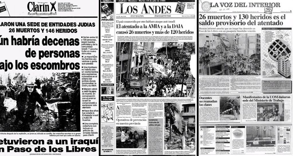 Las tapas del horror: así reflejó la prensa argentina el atentado a la AMIA en 1994. Foto: Archivo / Los Andes