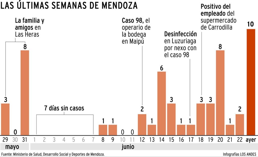 Cantidad de casos positivos en las últimas semanas en Mendoza - Gustavo Guevara