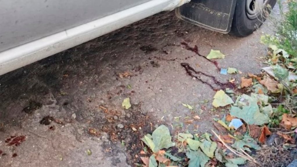 Las manchas de sangre en el asfalto, producto del disparo que recibió el turista de 42 años en Mar del Plata. Foto: Clarín