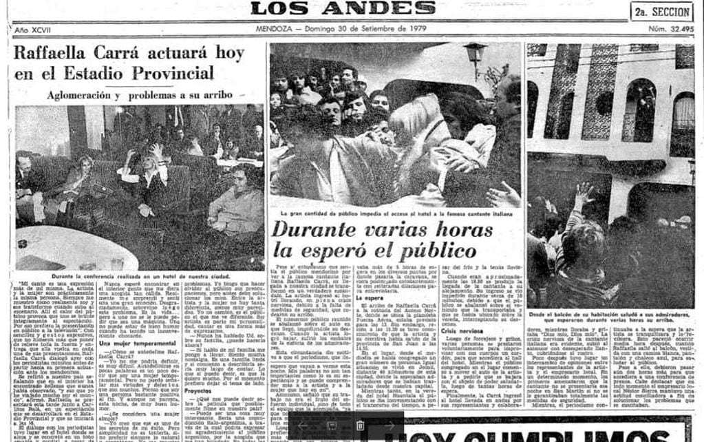 Raffaella Carrà: el día en que la diva visitó Mendoza - Archivo Los Andes