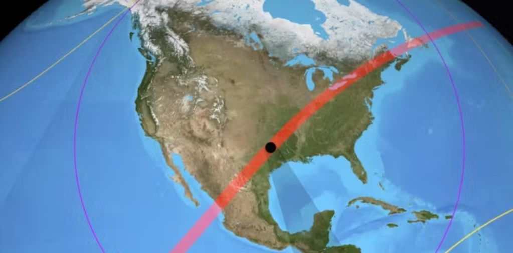 La trayectoria del eclipse solar del 8 de abril (NASA)
